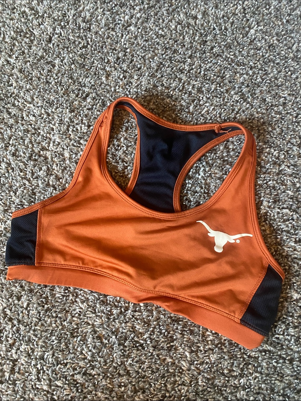 Women's Orange Racerback Sports Bra with Contrasting Black Panels